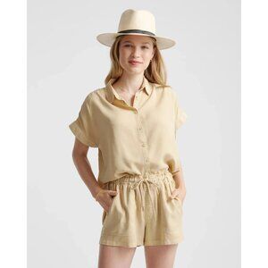 Quince Vintage Wash Tencel Camp Shirt Light Khaki Small NWT